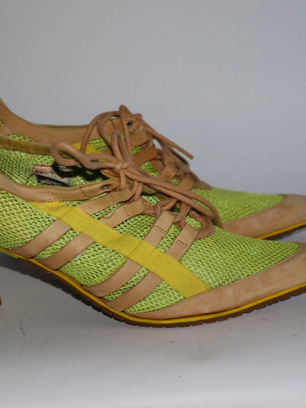 Vintage Diesel Stiletta Sporty Mesh Kitten Heels Pumps Y2K Lime Green Women's 8